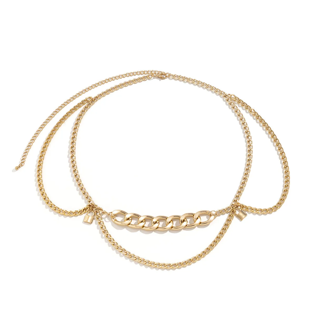 18K Gold-Plated Lock Layered Curb Waist Chain