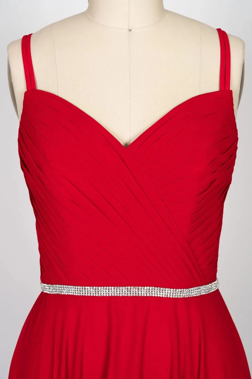 A-line Sweetheart Strap Beaded Red Chiffon Long Bridesmaid Dress