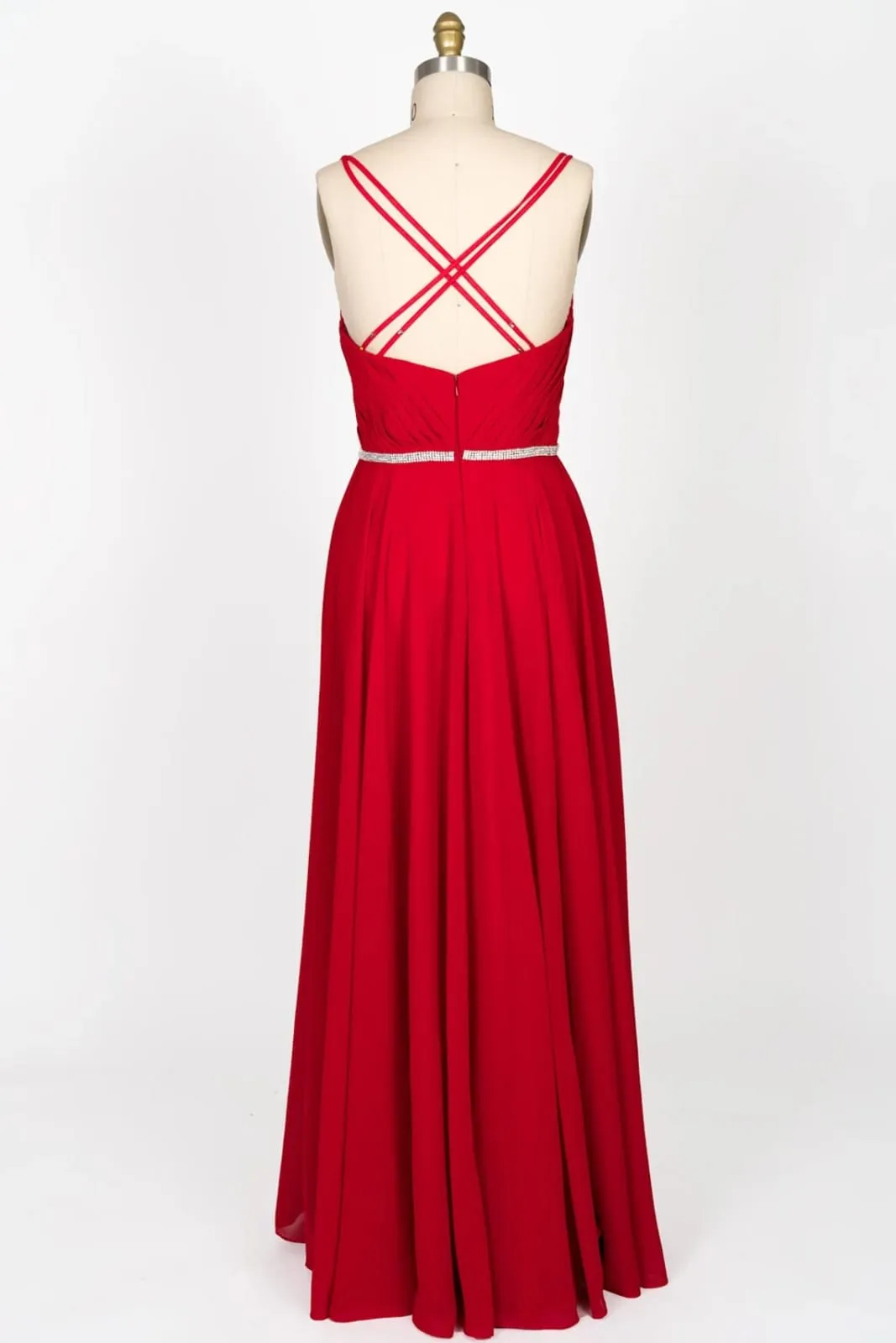 A-line Sweetheart Strap Beaded Red Chiffon Long Bridesmaid Dress