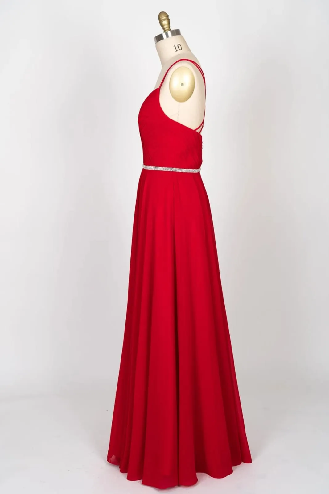 A-line Sweetheart Strap Beaded Red Chiffon Long Bridesmaid Dress