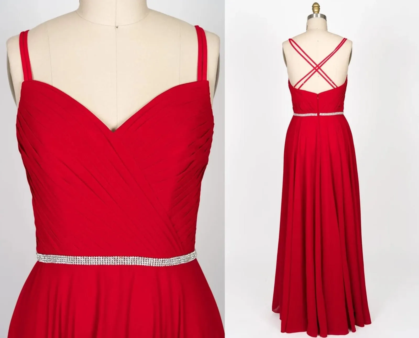 A-line Sweetheart Strap Beaded Red Chiffon Long Bridesmaid Dress