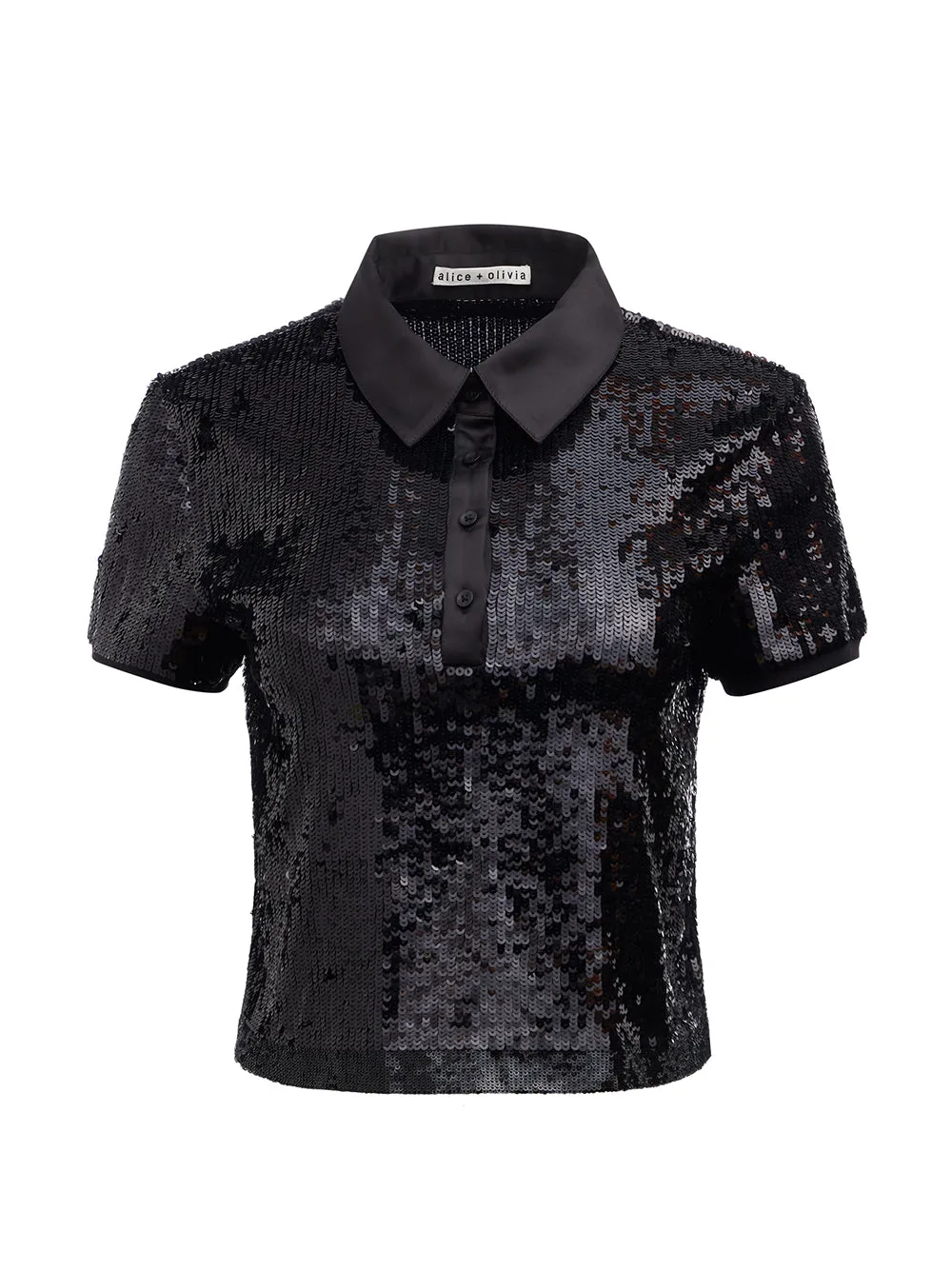 Alice   Olivia Kit Sequin Fitted Polo Shirt in Black