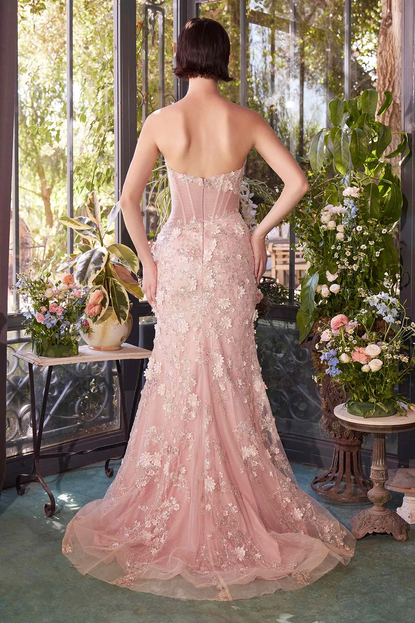 Andrea & Leo A1396 Sheer Pleated Corset Gown