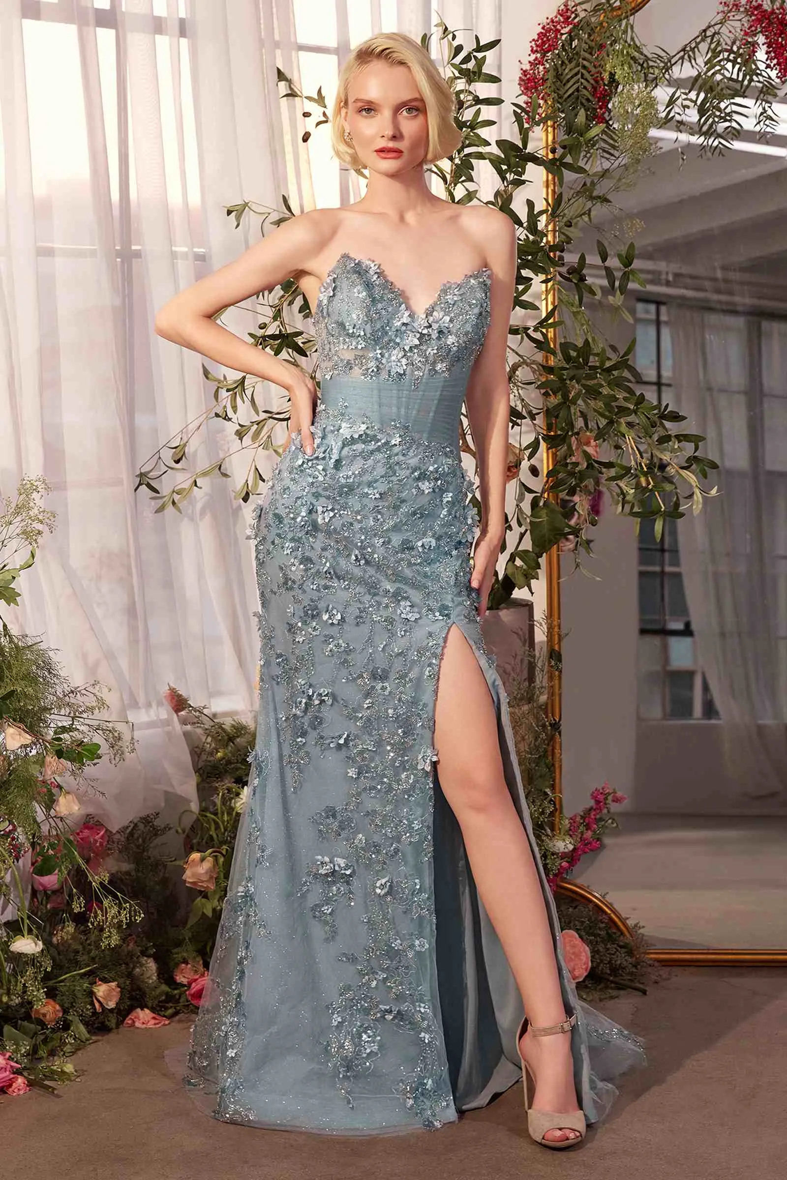Andrea & Leo A1396 Sheer Pleated Corset Gown