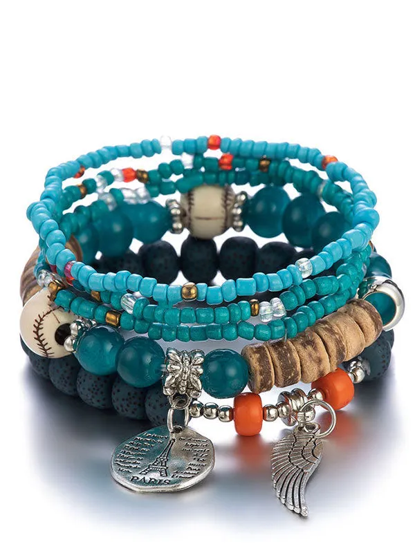 Angel Eiffel Tower Beaded Bracelet Set