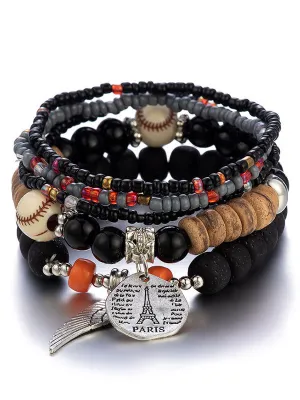 Angel Eiffel Tower Beaded Bracelet Set