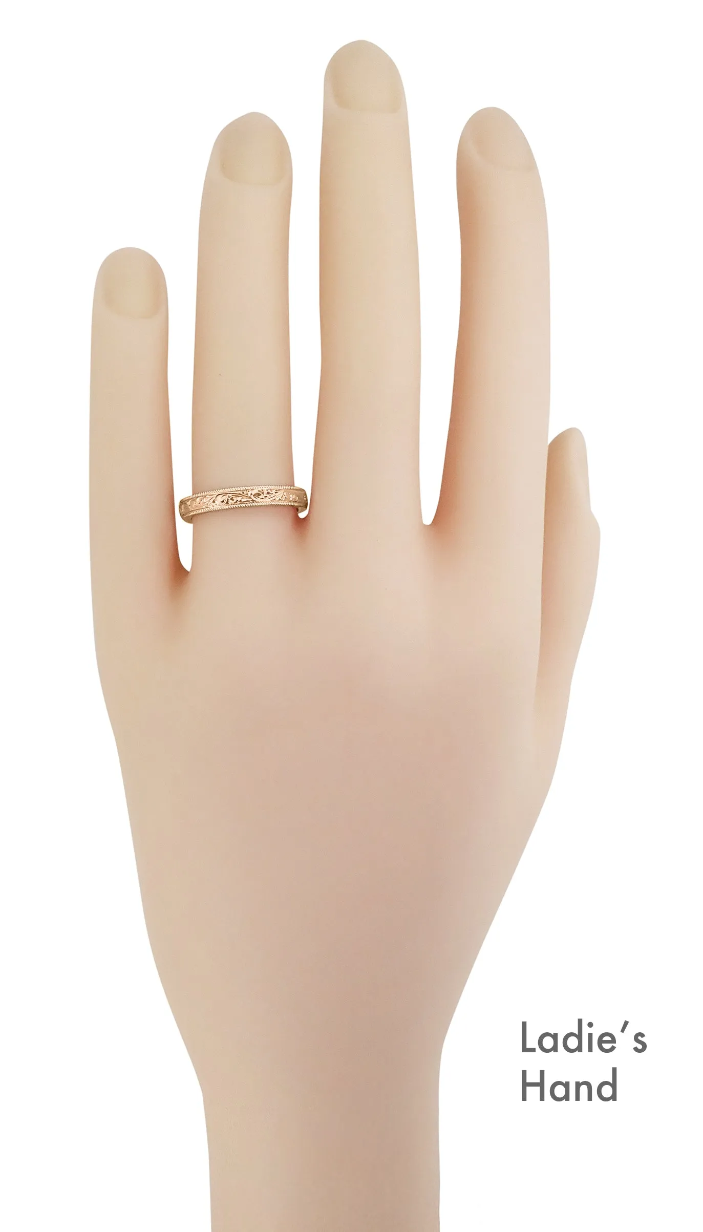 Antique Style Victorian Acanthus Engraved Wedding Band in 14 Karat Rose Gold - 3mm