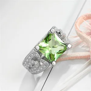 Apple Green Crystal & Silver-Plated Botany Ring