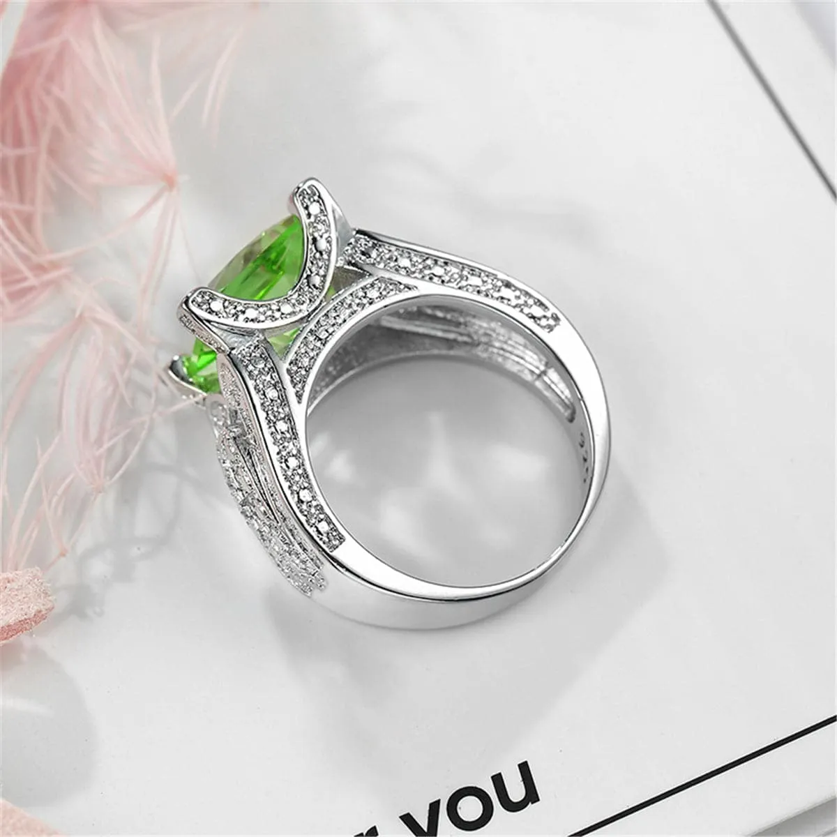 Apple Green Crystal & Silver-Plated Botany Ring