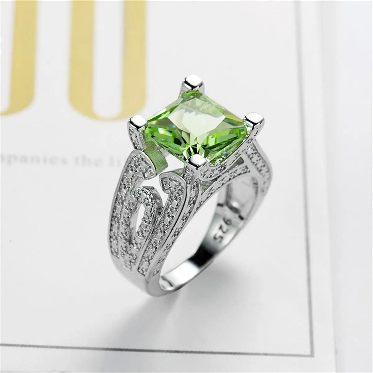 Apple Green Crystal & Silver-Plated Botany Ring