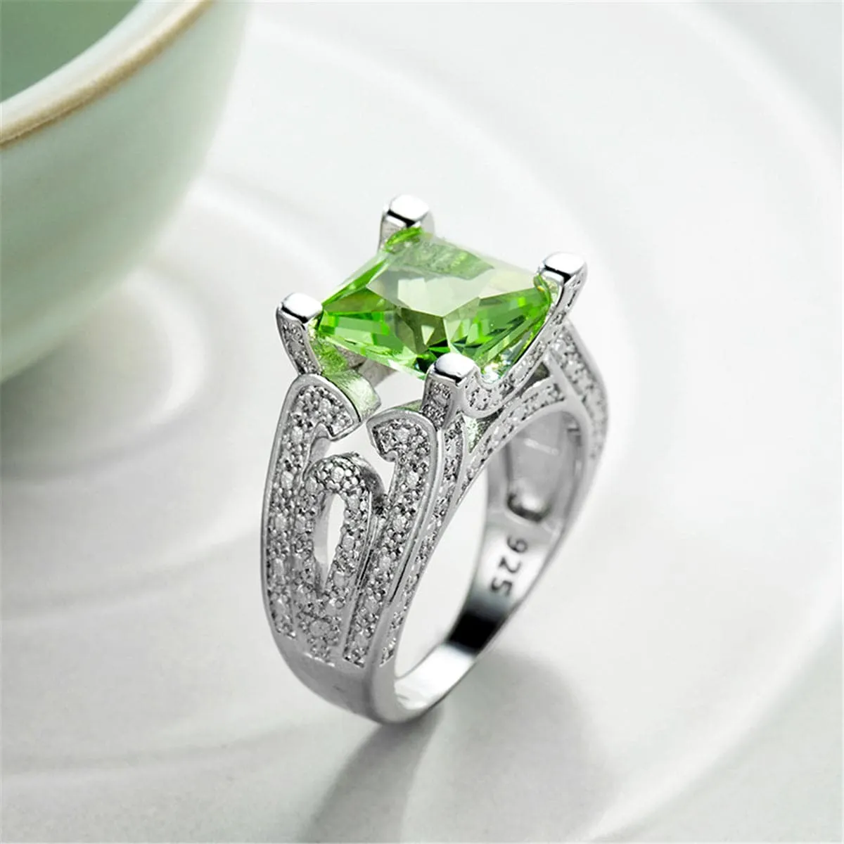 Apple Green Crystal & Silver-Plated Botany Ring