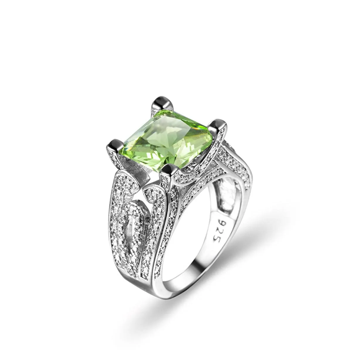 Apple Green Crystal & Silver-Plated Botany Ring