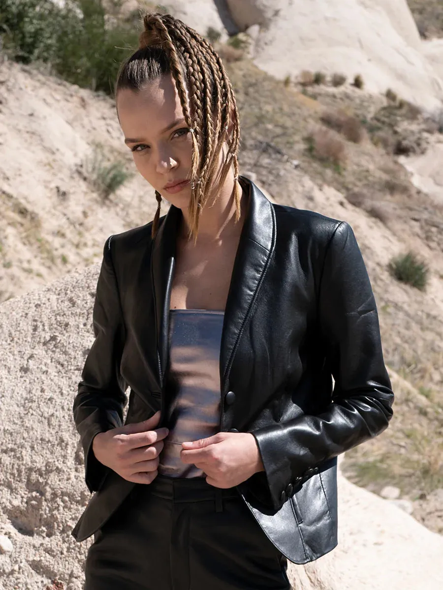 ASbyDF Denise Recycled Leather Blazer Black