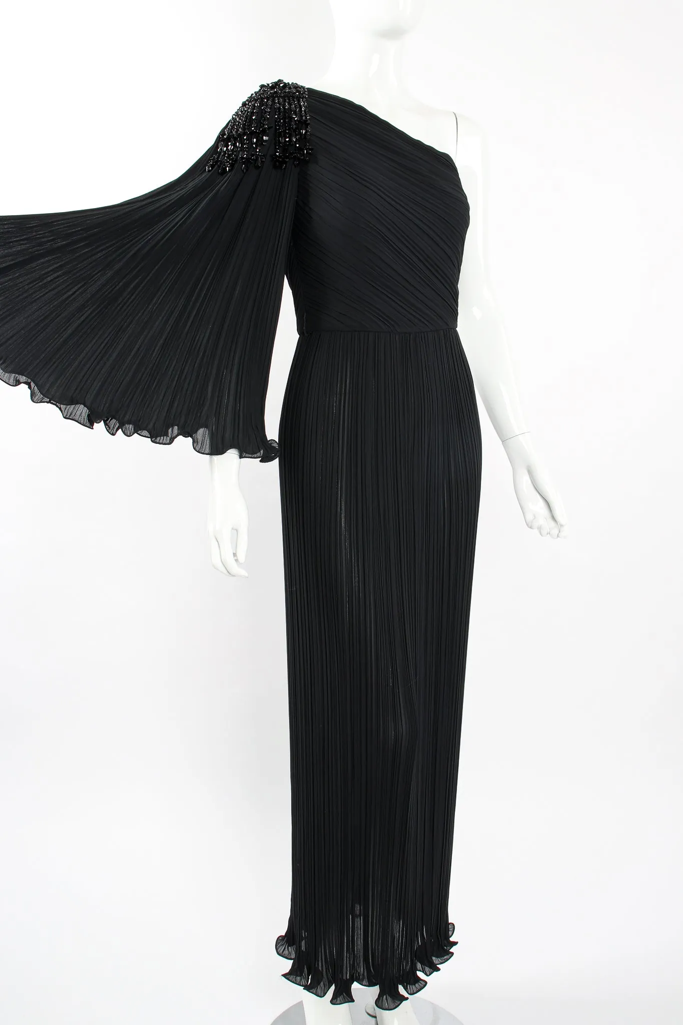 Asymmetrical Pleated Sleeve Gown