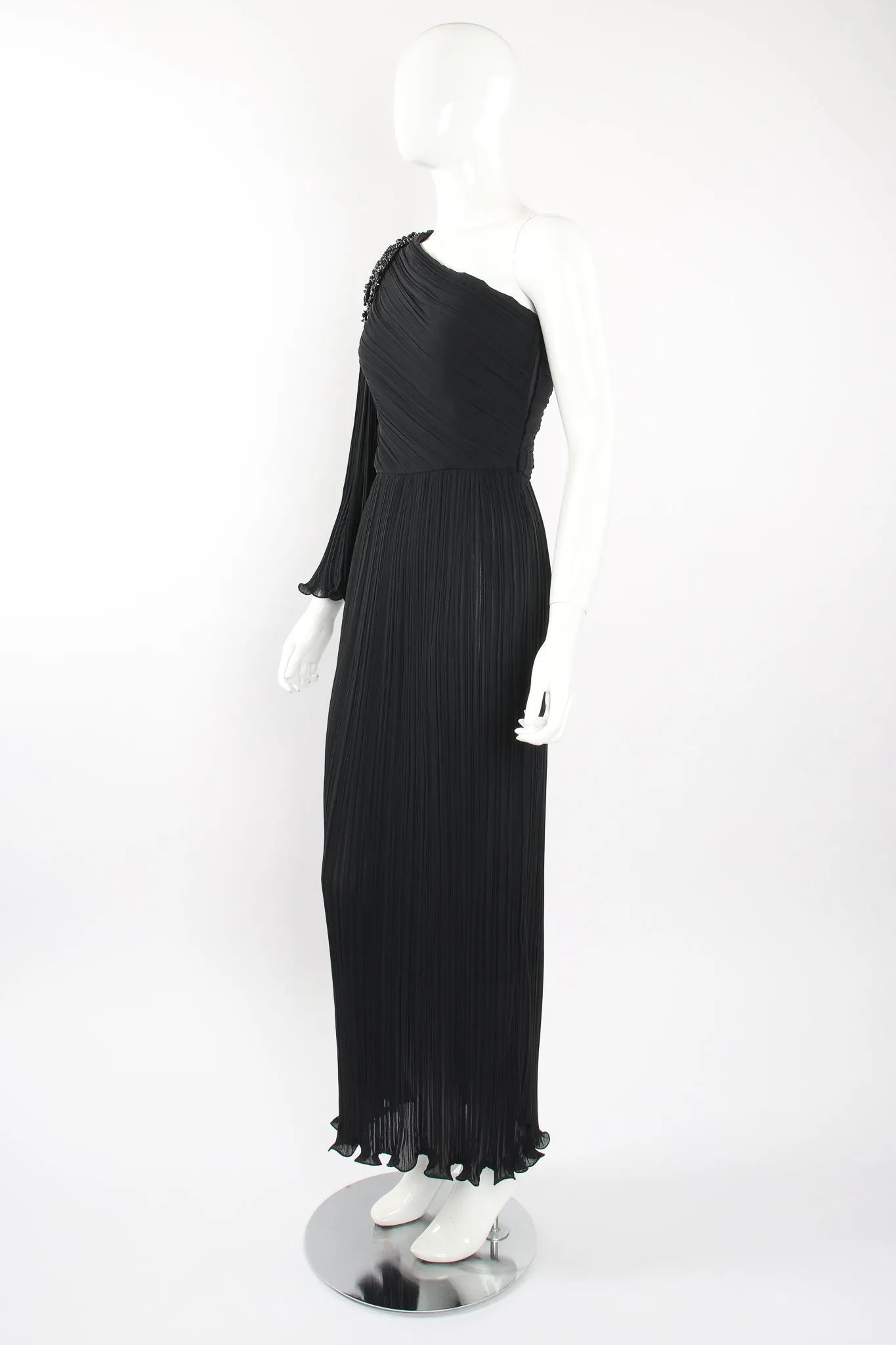 Asymmetrical Pleated Sleeve Gown