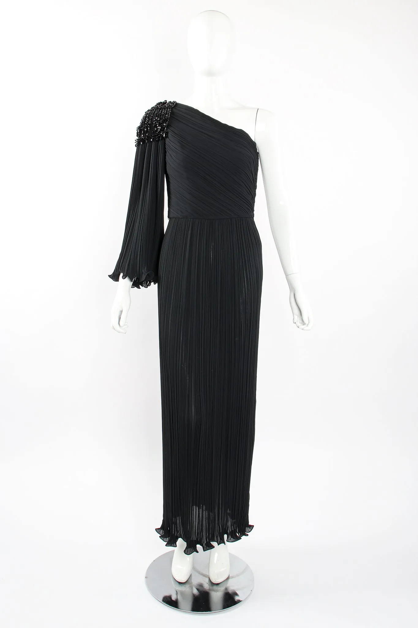 Asymmetrical Pleated Sleeve Gown