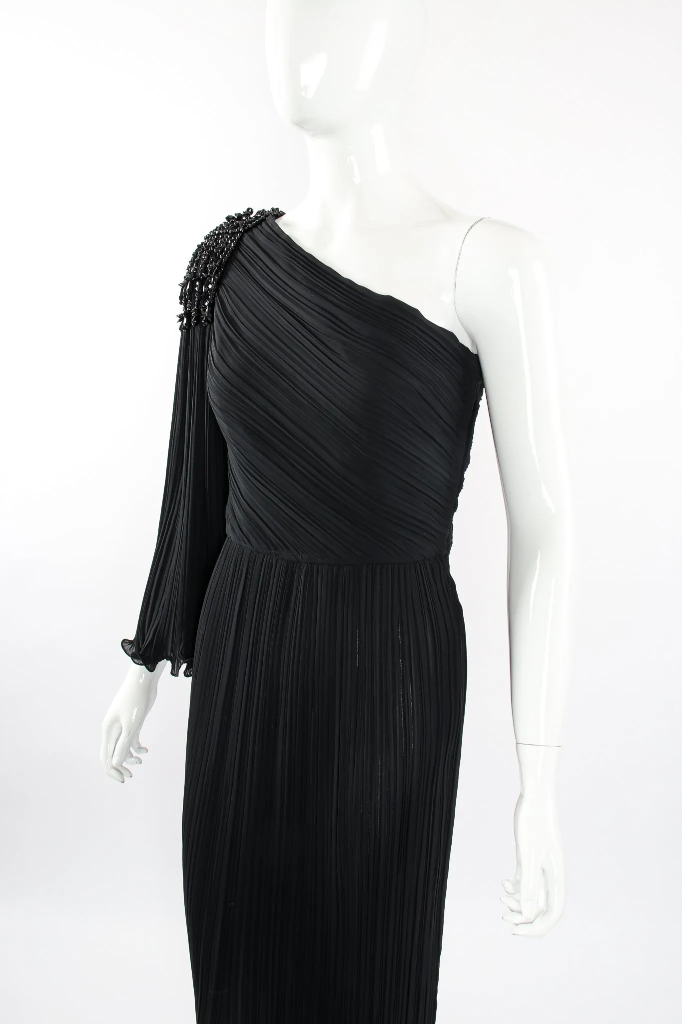 Asymmetrical Pleated Sleeve Gown