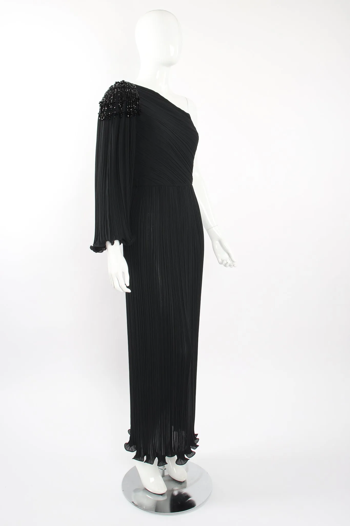 Asymmetrical Pleated Sleeve Gown
