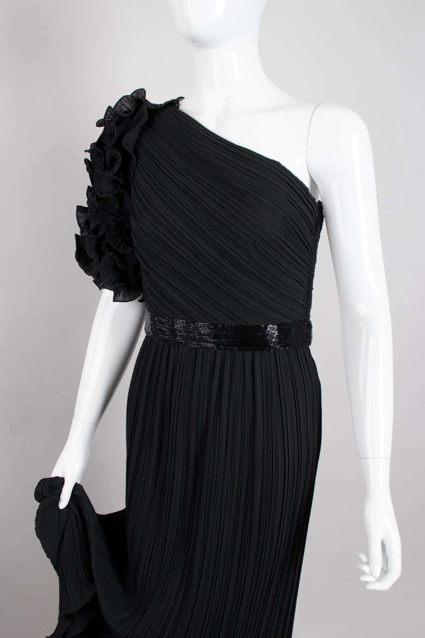 Asymmetrical Ruffle Sleeve Gown