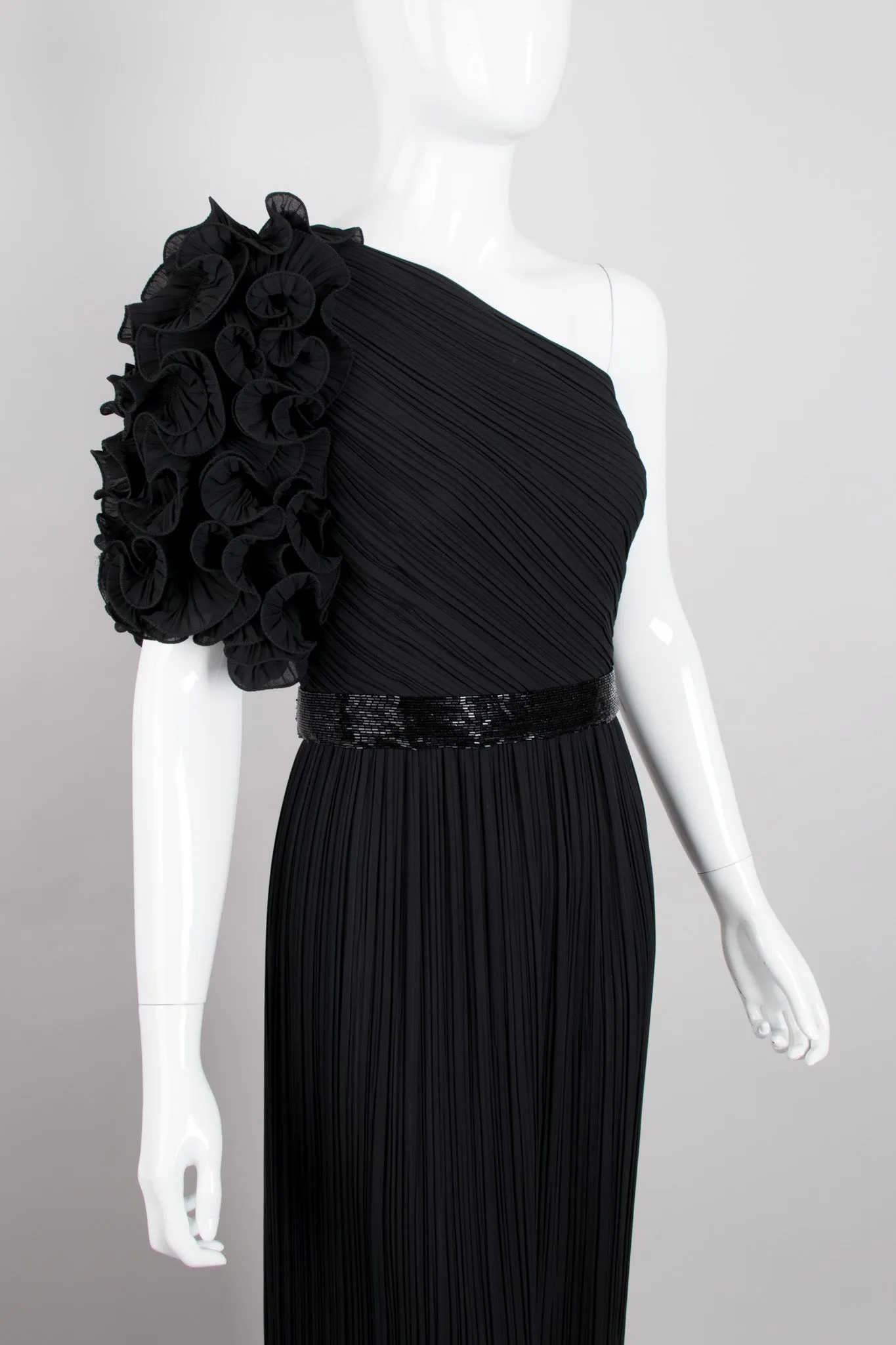 Asymmetrical Ruffle Sleeve Gown