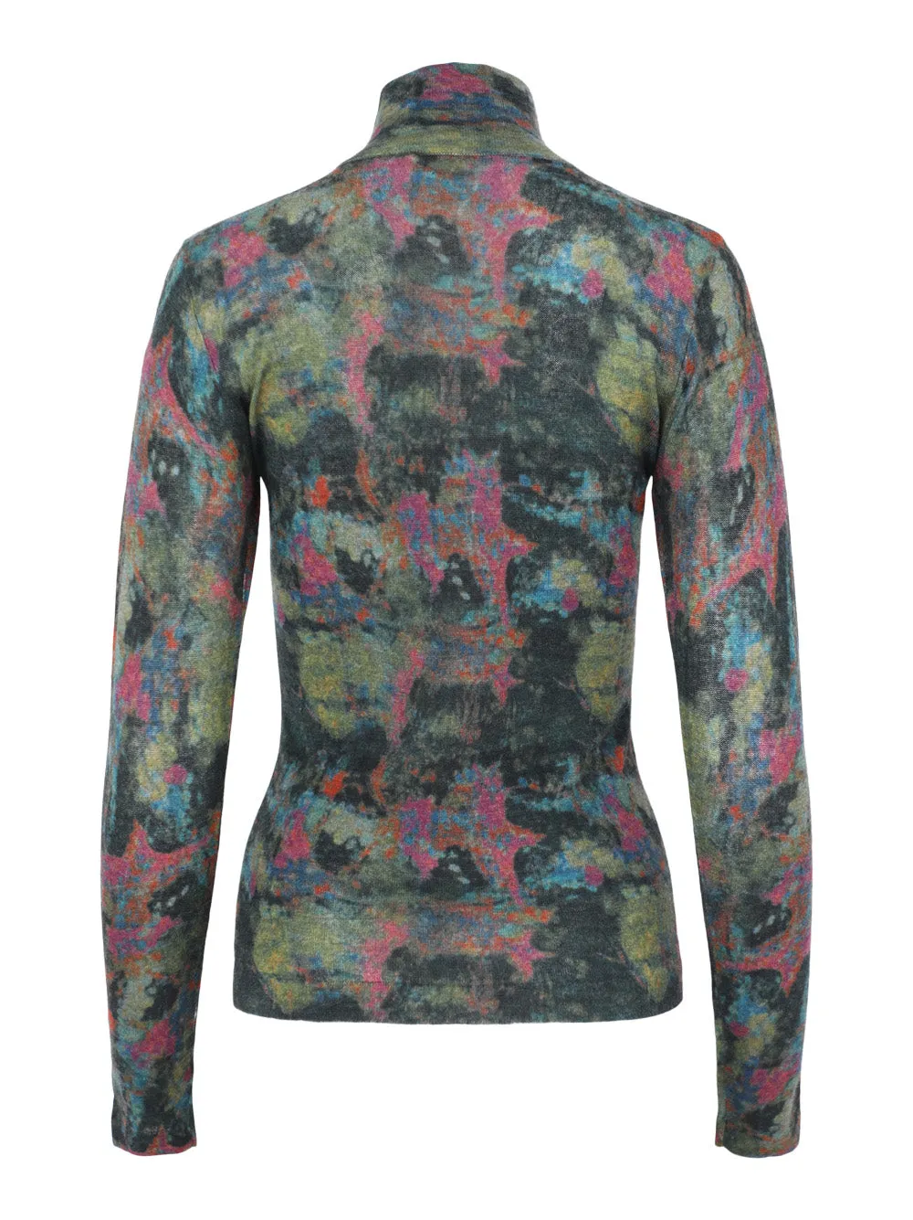 Autumn Cashmere Dark Watercolor Second Skin Sheer Mock in Pickle Combo