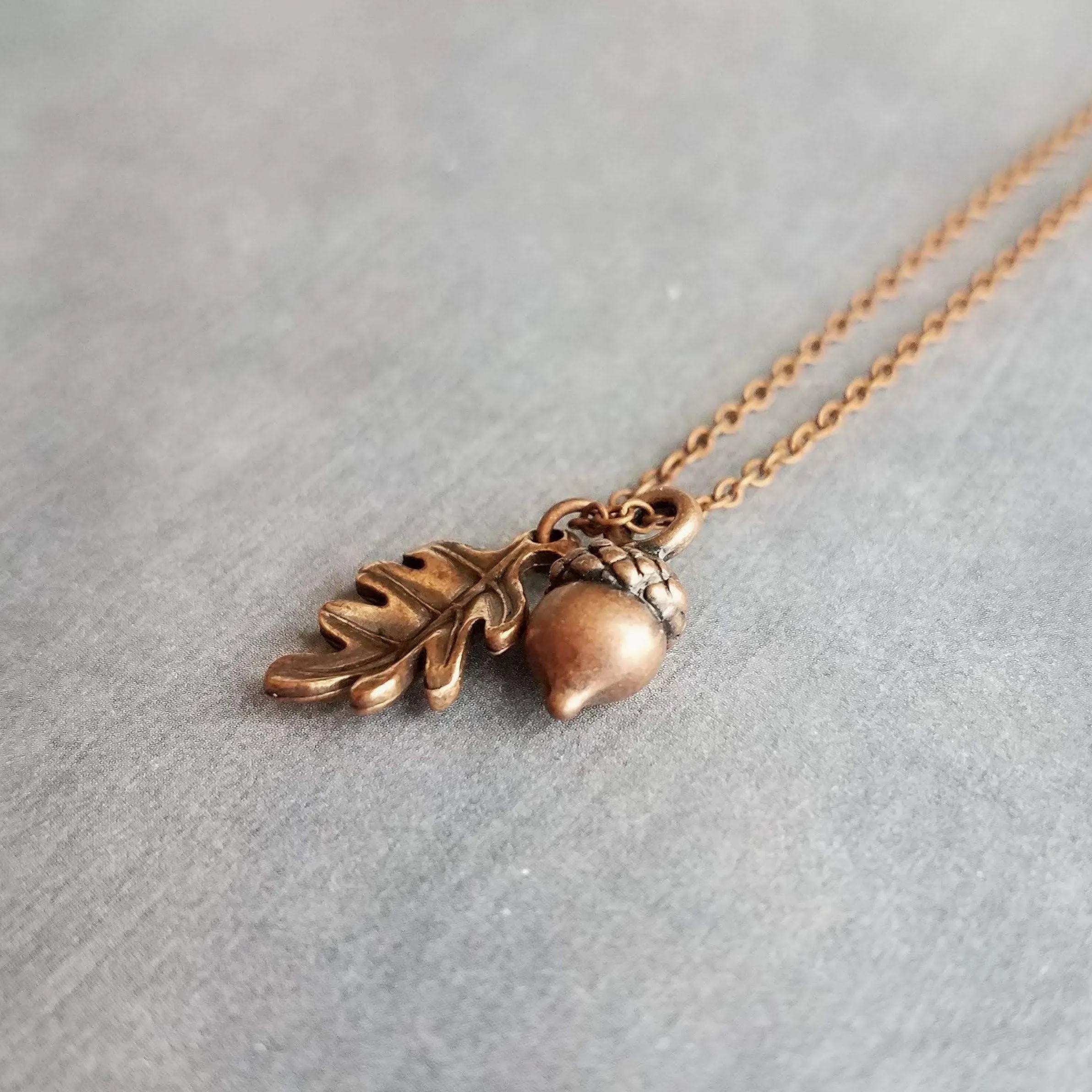 Autumn Copper Necklace, oak leaf pendant, small acorn pendant, oak tree necklace, copper acorn antique copper necklace fall jewelry oxidized