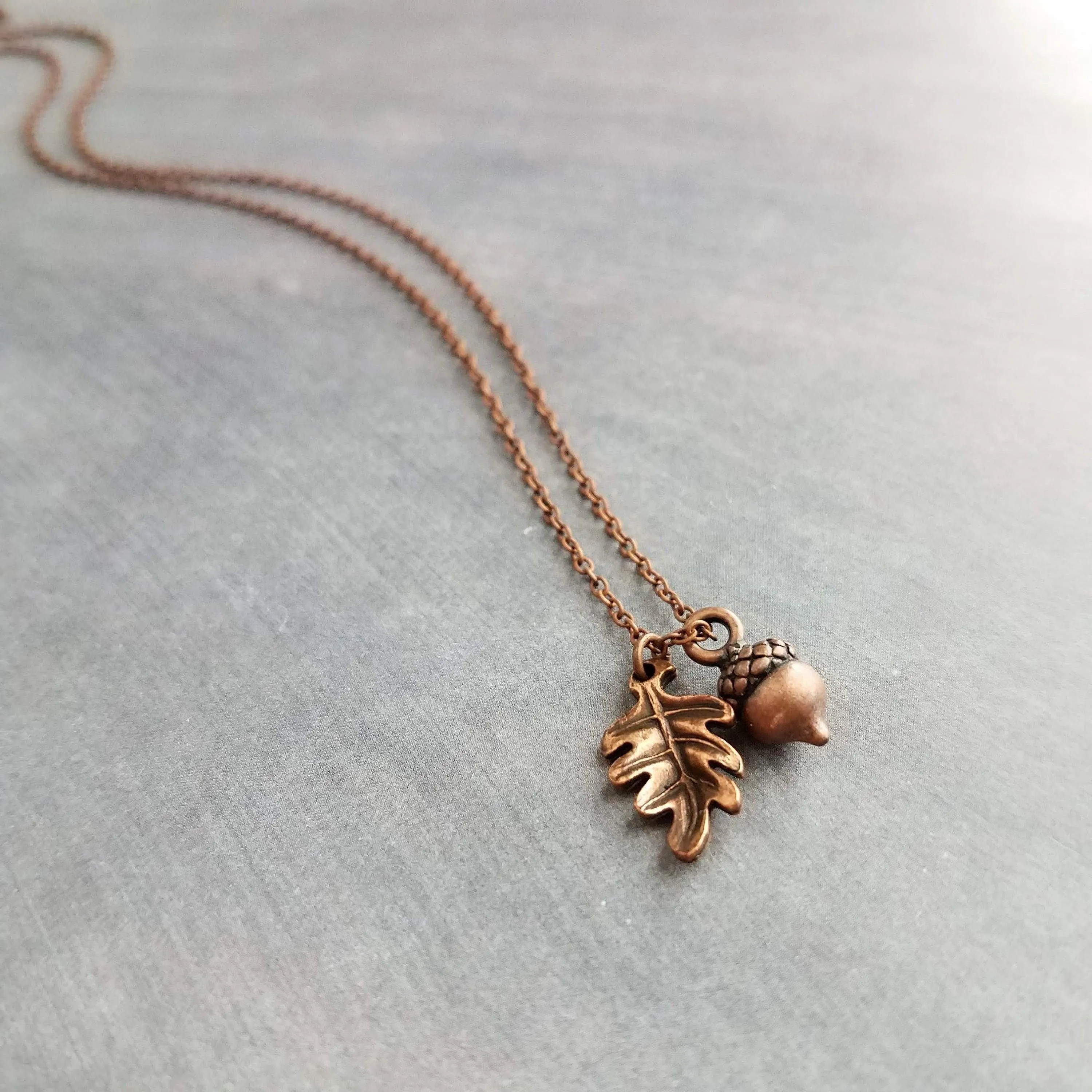 Autumn Copper Necklace, oak leaf pendant, small acorn pendant, oak tree necklace, copper acorn antique copper necklace fall jewelry oxidized