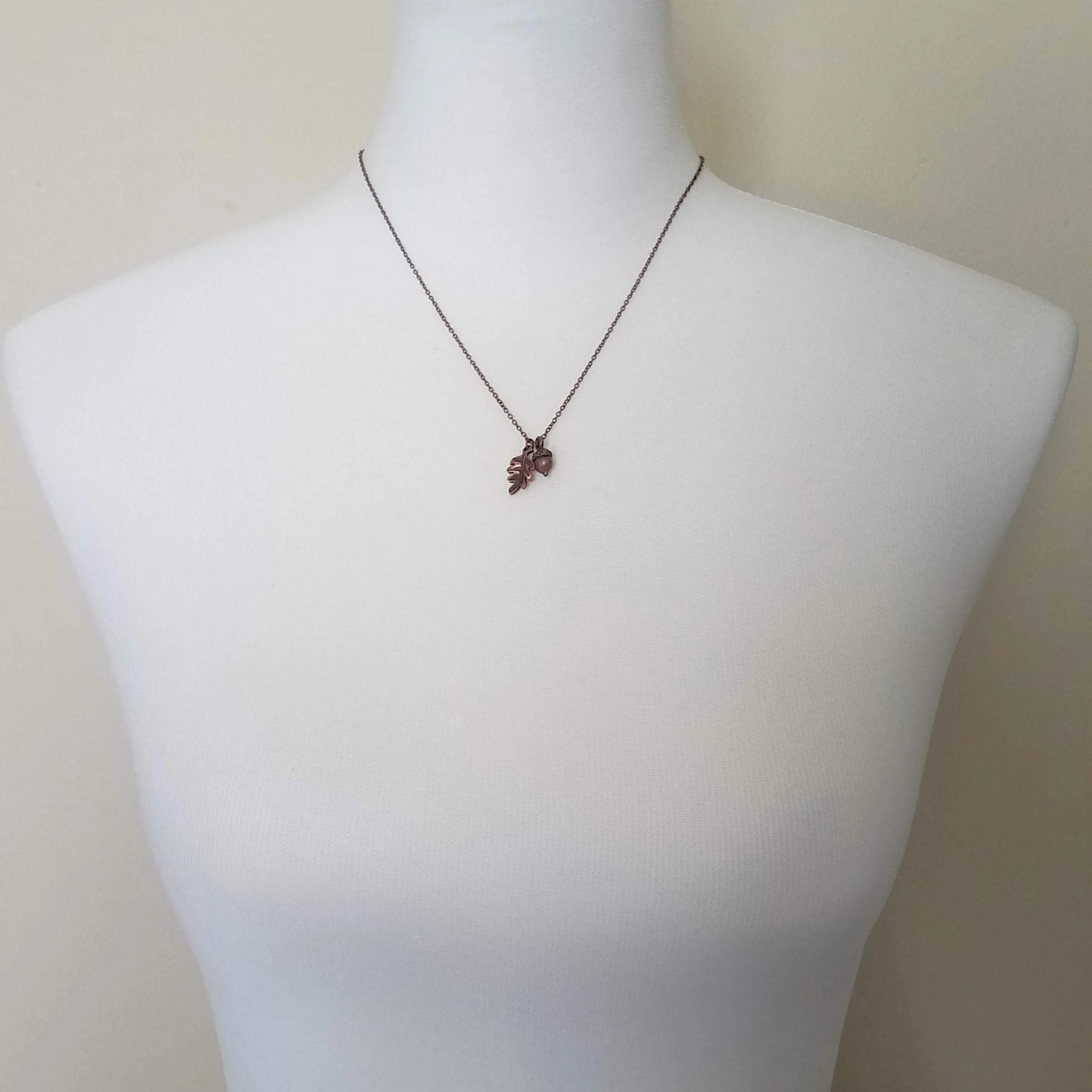 Autumn Copper Necklace, oak leaf pendant, small acorn pendant, oak tree necklace, copper acorn antique copper necklace fall jewelry oxidized