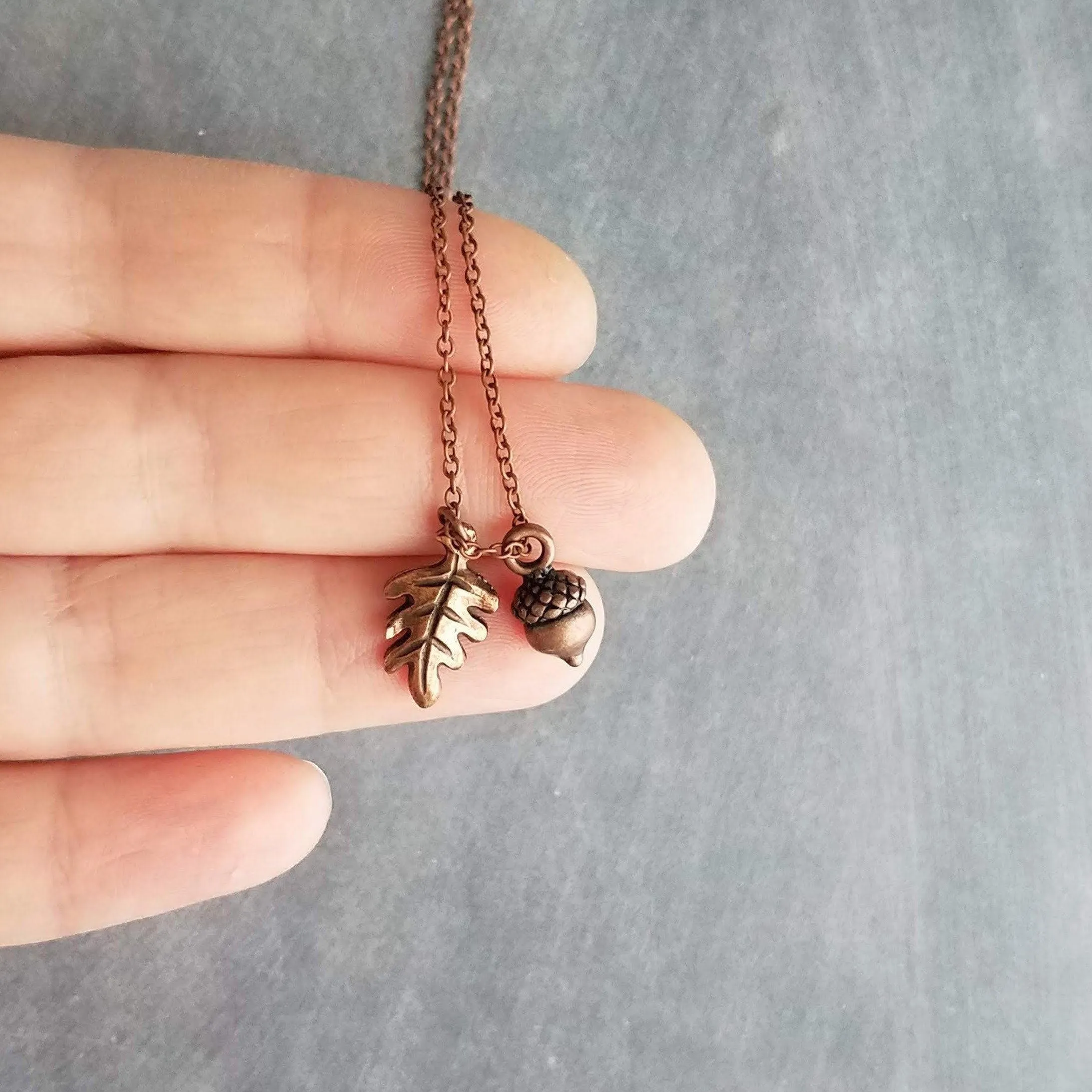 Autumn Copper Necklace, oak leaf pendant, small acorn pendant, oak tree necklace, copper acorn antique copper necklace fall jewelry oxidized
