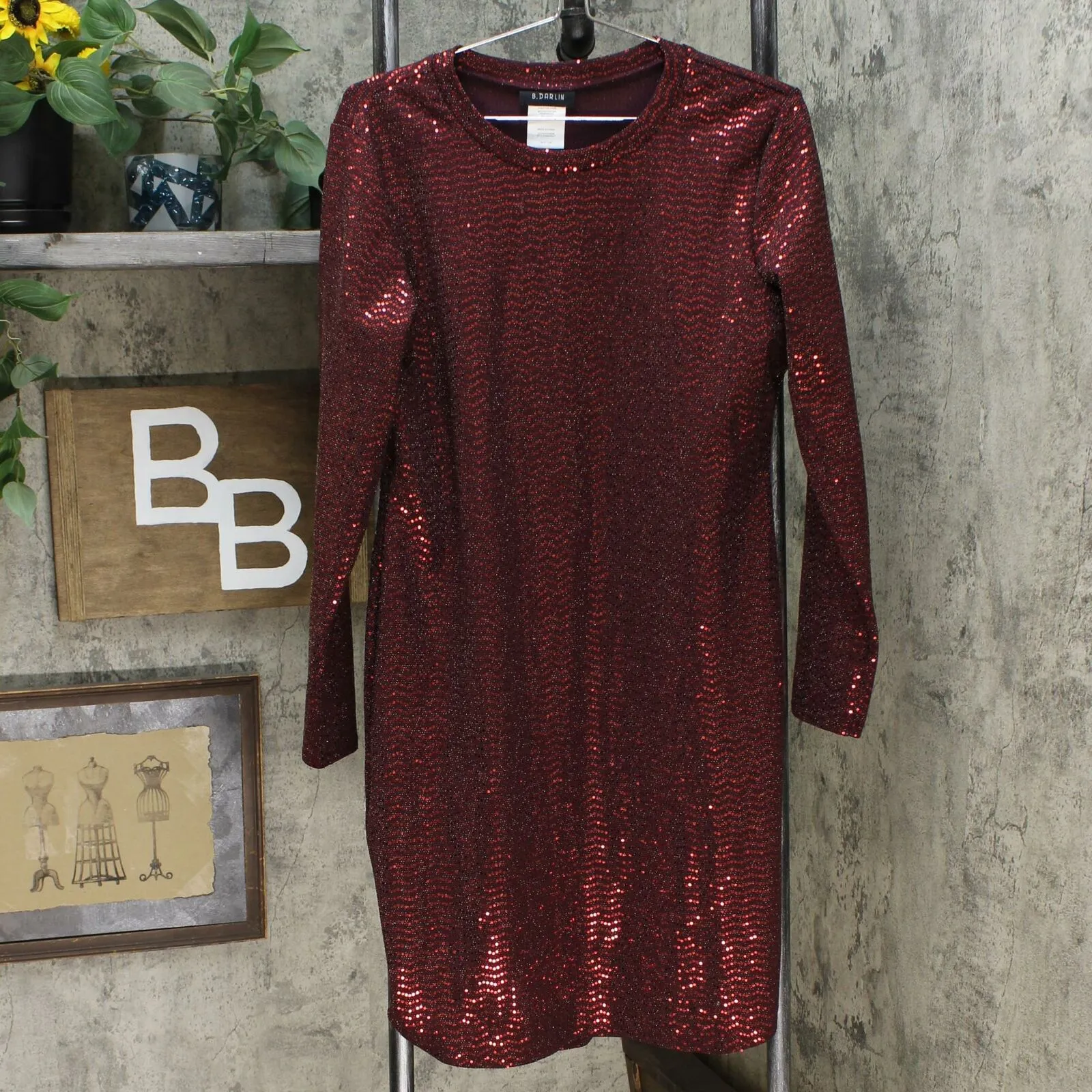 B Darlin Women's Plus Size Trendy Sequined Bodycon Dress Wine/Gold 14W