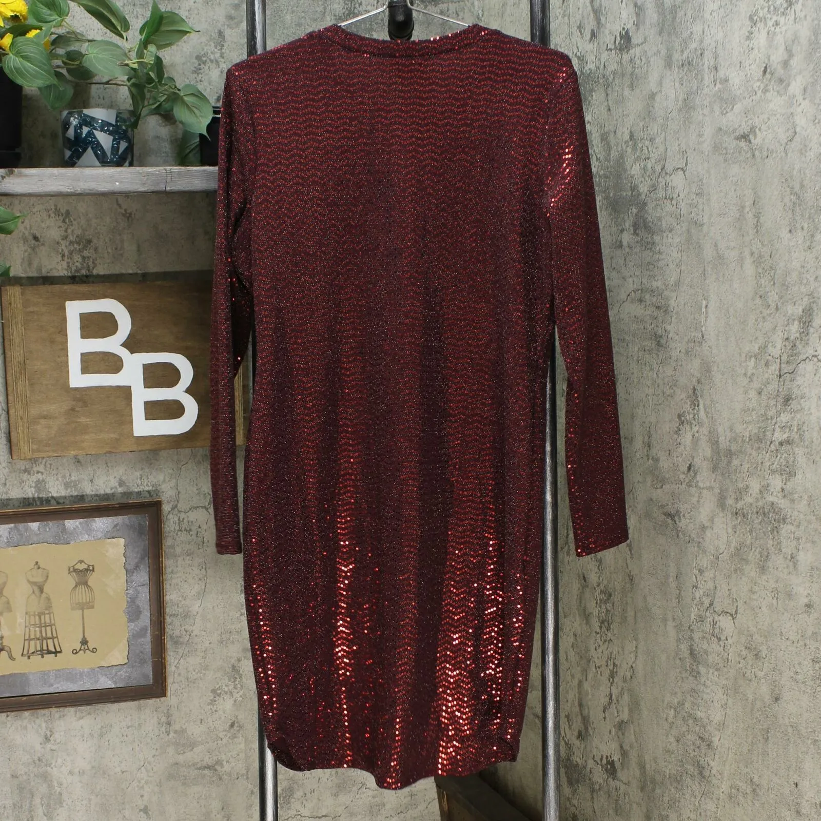B Darlin Women's Plus Size Trendy Sequined Bodycon Dress Wine/Gold 14W