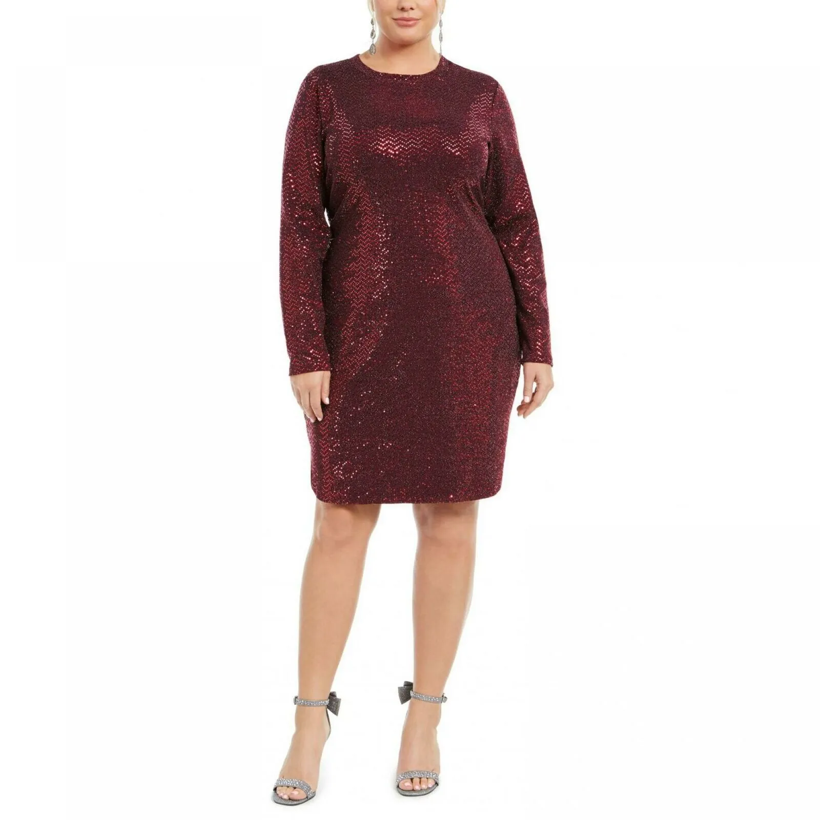 B Darlin Women's Plus Size Trendy Sequined Bodycon Dress Wine/Gold 14W