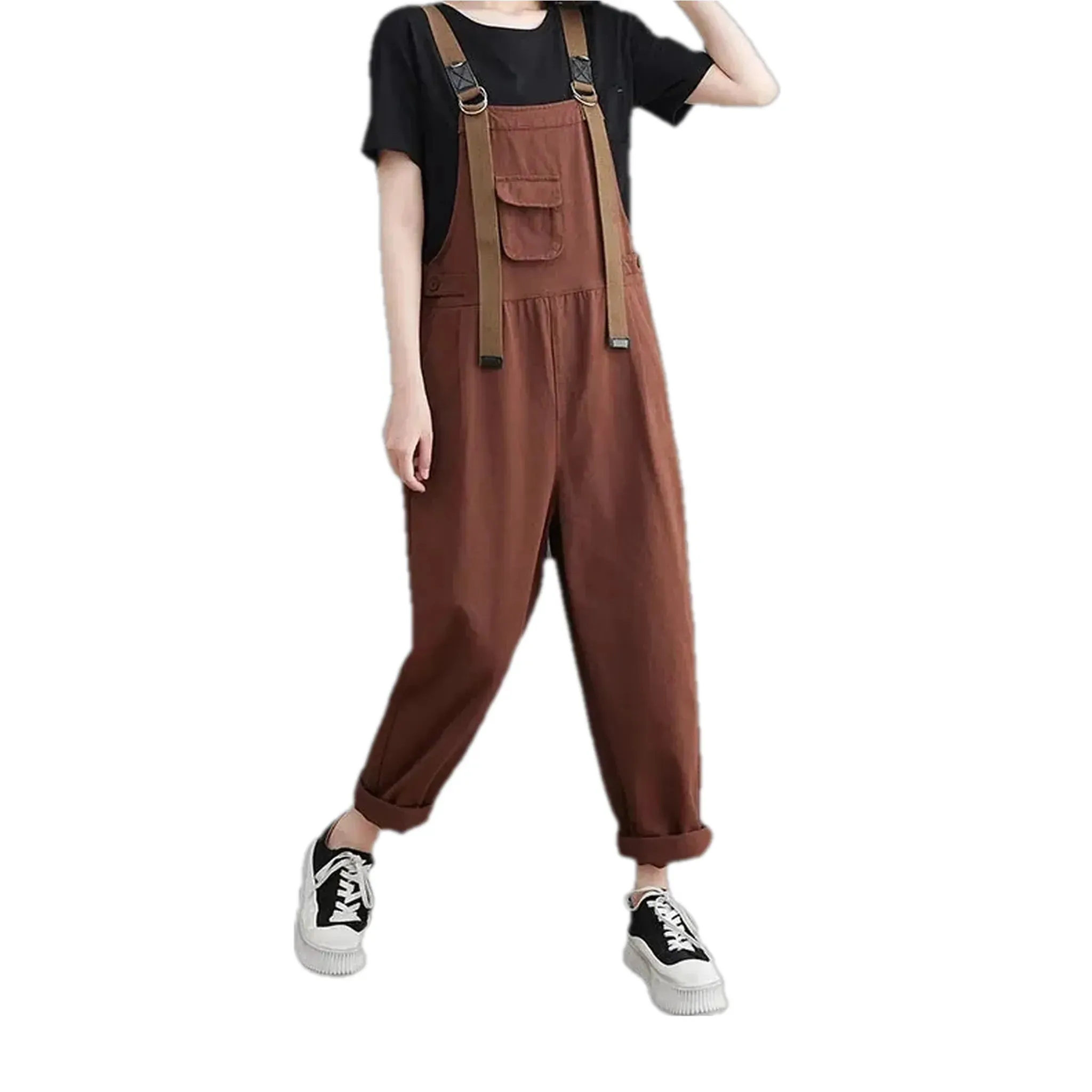 Baggy style monochrome women's denim overall