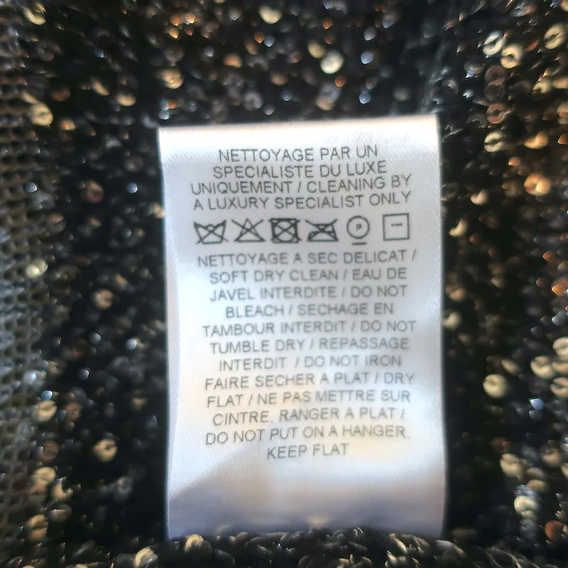 Balmain Sequined Striped Distressed Knit Mini Sweater Dress Black/Silver Size 36