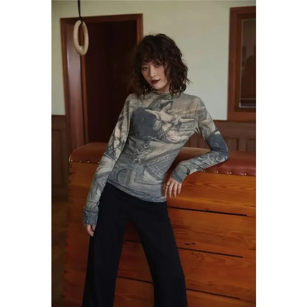 Baroque Art Women's Top with Y2K Streetwear Style