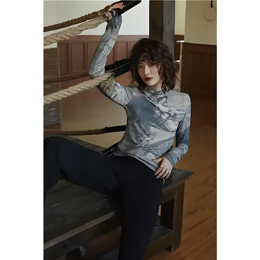 Baroque Art Women's Top with Y2K Streetwear Style