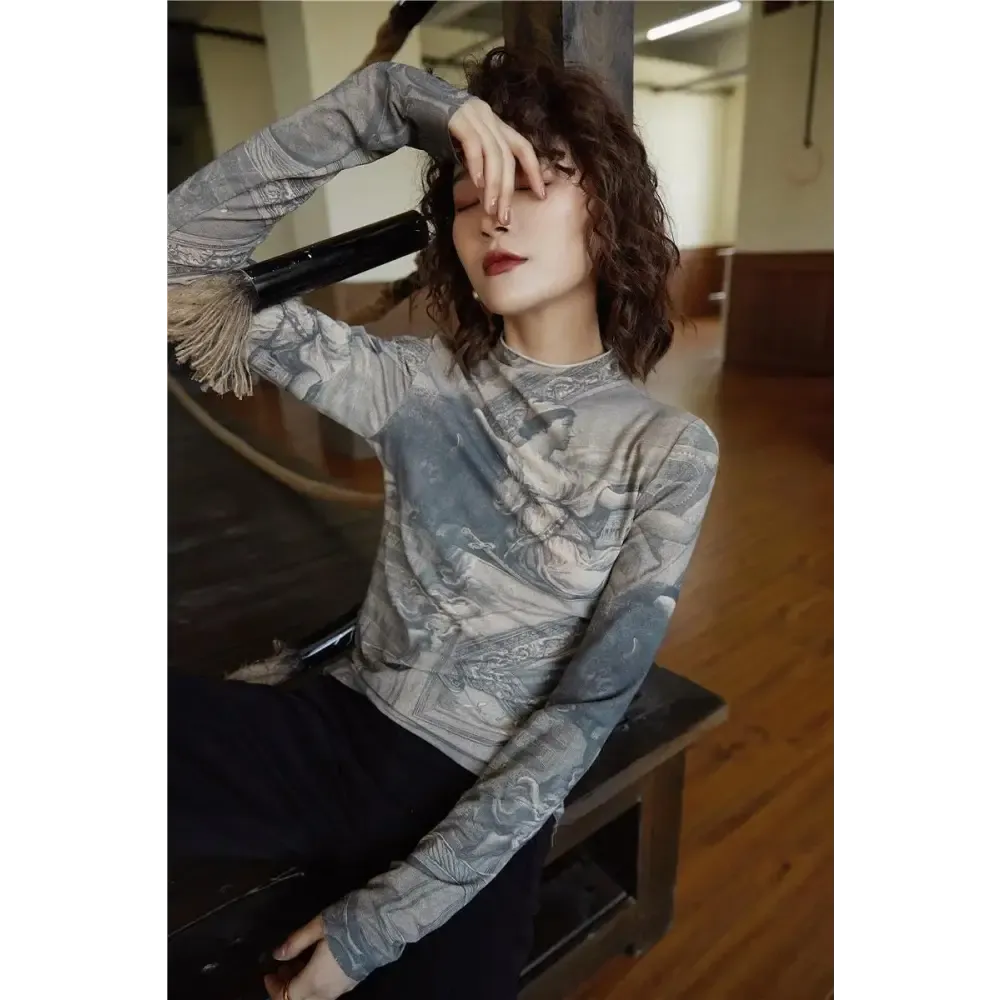 Baroque Art Women's Top with Y2K Streetwear Style