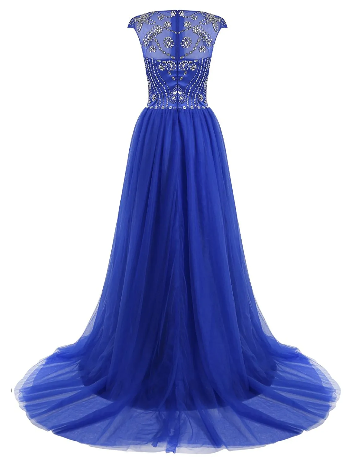 Beaded Tulle Cap Sleeves Prom Dress