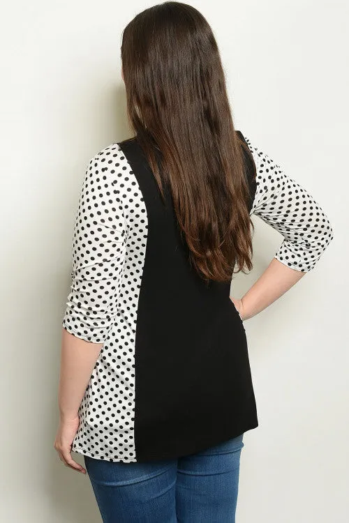 Black and White Polka Dot Plus Size Top