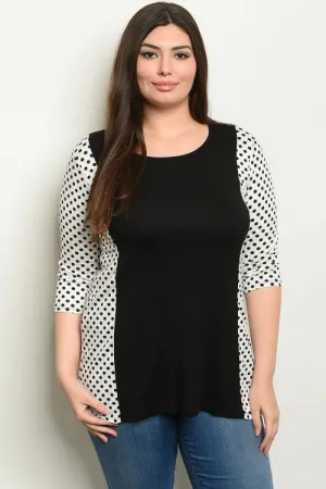 Black and White Polka Dot Plus Size Top