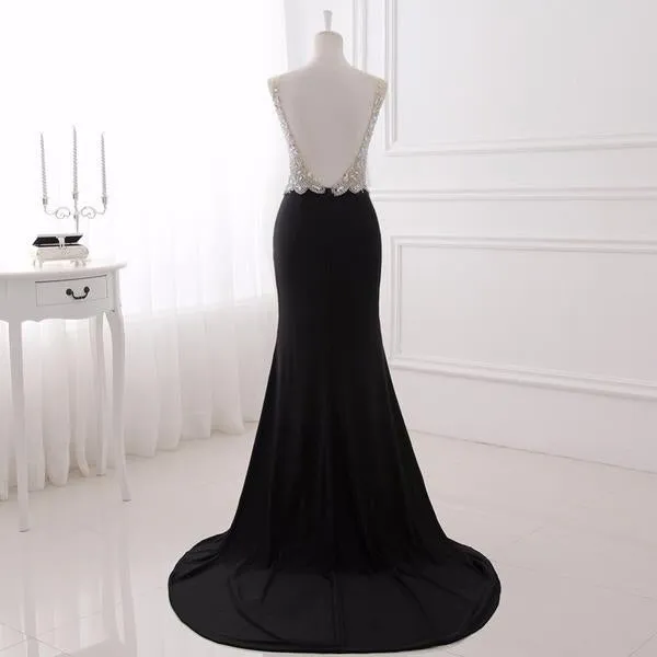Black Crystal Top Split Prom Dress
