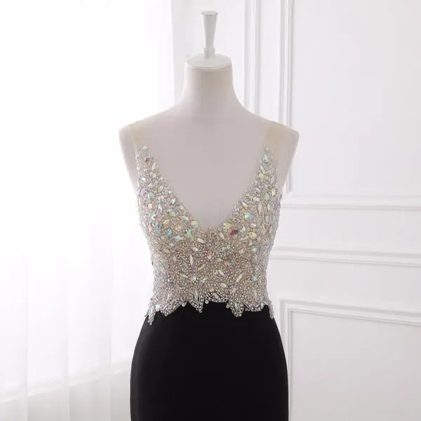 Black Crystal Top Split Prom Dress