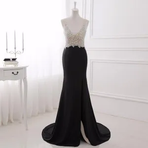 Black Crystal Top Split Prom Dress