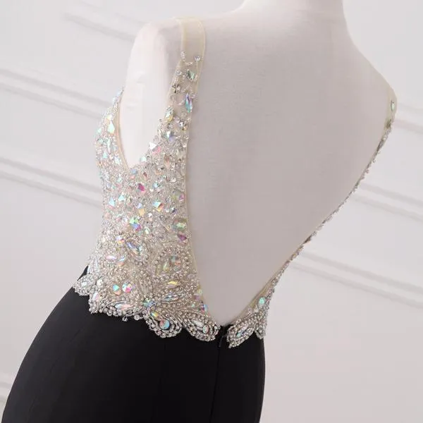 Black Crystal Top Split Prom Dress