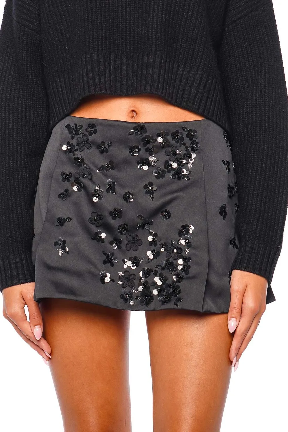 Black Embellished College Mini Skirt