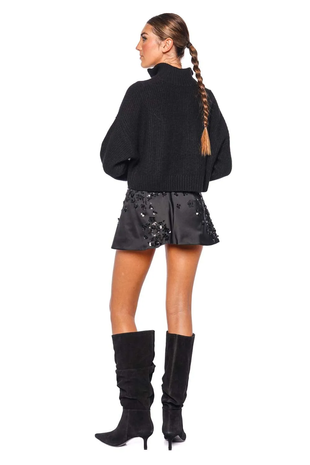 Black Embellished College Mini Skirt