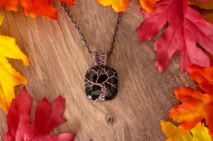 Black Fused Glass Pendant with Copper Tree of Life