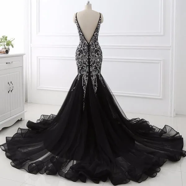 Black Mermaid Beading Prom Dress