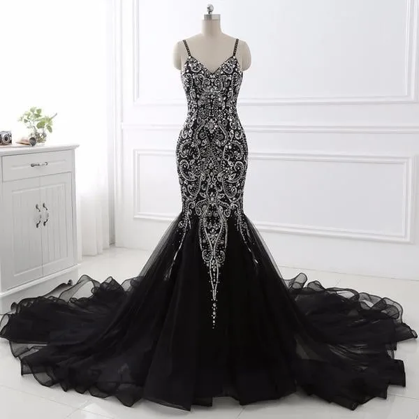Black Mermaid Beading Prom Dress