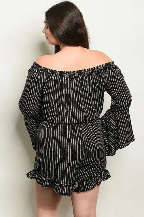 Black Pinstripe Plus Size Romper